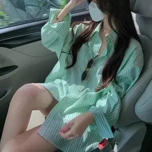 스트라이프 오버핏 루즈핏보이셔츠 컬러셔츠 롱셔츠 비치웨어