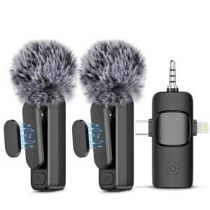 NICOM 3 IN 1 아이폰호환 / 아이패드호환 ANDROID PC 카메라용 무선 라발리에 마이크 노이즈 감소 기능이 있는 미니 비디오 브이로그용 인터뷰 라이브 스트리밍(라이트닝 USB C 3.5MM 잭)