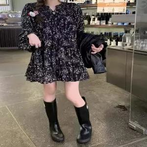 여성 미니 캉캉 원피스 D171 플라워 퍼프원피스 긴팔원피스 봄가을원피스 쉬폰원피스
