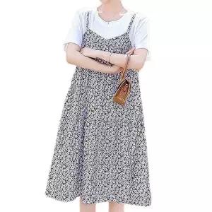 여성 플라워 반팔 롱원피스 레이어드 나시 원피스 비치원피스 휴양지원피스