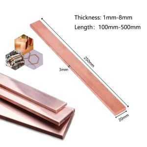 1pcs 길이 100-500mm T2 빨간색 구리 플랫 바 스트립 순수 플레이트 CNC DIY 재료 두께 1/1.5/2/3/4/5/6/8m