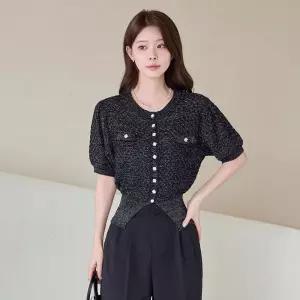 [모리스커밍홈] 펄 트위드 퍼프소매 반팔 가디건_M2606CD039B