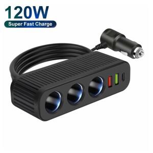 12V/24V 자동차 시가 라이터 120W 차량용 충전기 PD QC USB  전원 어댑터 1-4  소켓