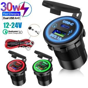 USB-C 듀얼 고속 충전 유형-c 소켓 12V ~ 5V 12-24V 오토바이 커넥터 어댑터 콘센트 전원