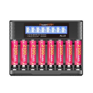 POWERKAN ALL8 충전기, 8슬롯 고속 LCD AA/AAA 1.2V Ni-MH 1.5V/3.7V 리튬 이온 충전지에 적합