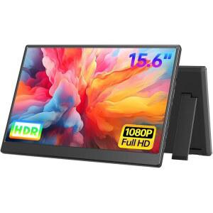 UFYQL 휴대용 모니터 15.6인치 FHD 1080P 초슬림 여행용 외장 HDR IPS 게이밍 디스플레이(킥스탠드 스피커 포함) 노트북 PC폰 PS4/5 Xbox 스위치용 USB-C HDMI 플러그 앤 플레이 제공