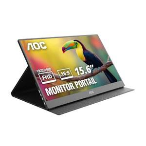 AOC 16T20 휴대용 모니터 15.6인치 FHD 1080p IPS 디스플레이 USB-C x2 미니 HDMI 내장 스피커 스마트 커버가 있는 여행용 노트북 맥북 게임 콘솔 준비 완료