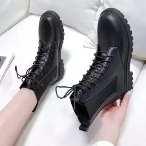 레이스업 부츠 여성 옆밴딩 미들 워커 통굽 키높이