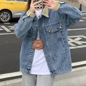 간절기아우터 여성 배색 카라 골덴 연청 캐주얼 데님 자켓