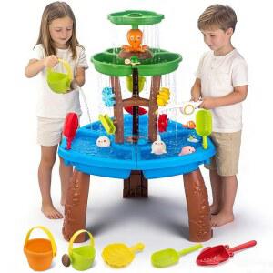 VROGTIK Water Table for Toddlers with Fishing Game Set 3-Tier Sand Sensory Outdoor Toys Ages 4-8 Summer Beach Outside Backyard Age 3 4 5 6 7 8 9 10