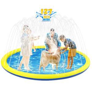 127 inch Extra Large Non-Slip Splash Pad Sprinkler for Kid and Dog Kiddie Pool Toddler Outdoor Toys Ages 3-12 Boys Girls Summer Water Parent Games Backyard Lawn