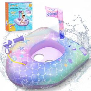 JOY SPOT Mermaid Pool Float for with Water Gun - Exciting Inflatable Floatie Toy Toddlers Cool Swimming Toys Beach Party Raft & Engaging Battle Games Boys Girls Ages 3-8