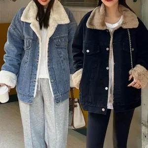 셀럽하우스 여성 겨울 양털 데님 트러커 자켓 오버핏 아우터