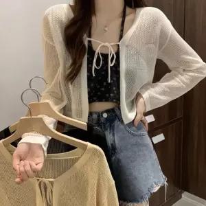 셀럽하우스 망사 긴팔 숏 크롭 볼레로 가디건