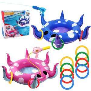 2 Pack Octopus Pool Floats with Water Gun & Ring Toss Game Summer Swimming Inflatable Toys for Ages 3-8 Outdoor Beach Play Gifts Toddlers (Blue Pink)
