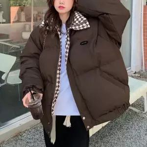 셀럽하우스 여성 2컬러 체크 패턴 오버핏 패딩