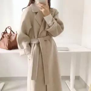셀럽하우스 롱 코트 여자 겨울 모직 클래식 더블카라 허리끈