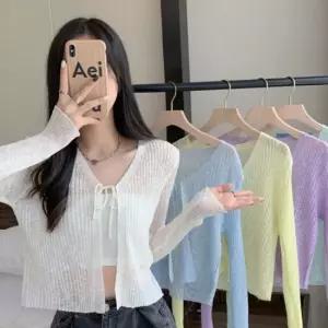 셀럽하우스 여리핏 시스루 골지 여름 가디건 파스텔 볼레로