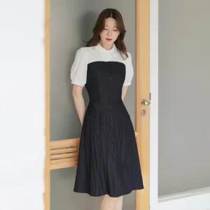 시크라인 XXL까지) 데로스 플레어 원피스 셔츠배색 하객룩 오피스룩 모임룩 격식룩 빅사이즈
