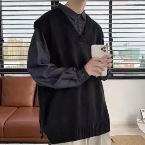 (옵션 블랙 FREE)남성 니트 조끼 패션 데일리 오버핏 레이어드 니트 베스트