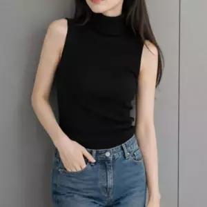 여성 이너 하이넥 터틀넥 민소매 슬림핏 니트 나시