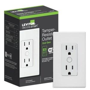 Leviton Decora Smart Outlet Tamper-Resistant 15A Wi-Fi 2nd Gen Works with My Alexa Google Assistant Home / & Wire-Free Companions for Switched D215R-1RW 흰색 화이트