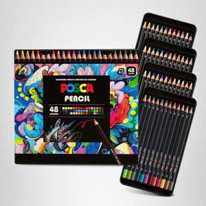 POSCA Colored Pencils Soft Core 48 Count Ultra-Smooth Rich Pigment Vibrant Colors for Blending Shading & Layering Adult Coloring Drawing