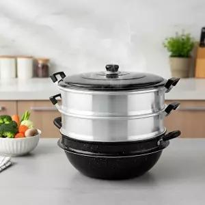 고품질 업소용 대용량 마블 3단 찜기 40cm 알루미늄 다용도 솥 찜가마솥 찜솥 다용도찜기 찜통 WFNJK94