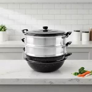 고품질 대용량 알루미늄 3단 찜기 36cm 업소용 가정용 만두 찜솥 찜가마솥 찜솥 다용도찜기 찜통 WFNJK96