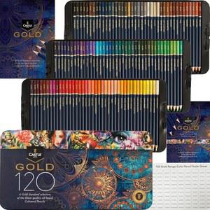 Castle Art Supplies Gold Standard 120 Colouring Pencils Set | Quality Oil-based Coloured Cores Stay Sharper Tougher Against Breakage For Adult Artists Colourists In Presentation Tin Box