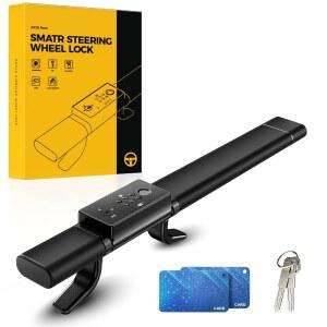 KYX Smart Steering Wheel Lock High-tech Keyless Unlock Car with 4 Unlocking Methods Fingerprint Password IC Card Key Sound & Light Alarm Heavy Duty Carbon Steel Universal Fit