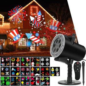 4th of July Projector Christmas Halloween Lights Waterproof Indoor Remote Control LED 16 Slides Holiday Light Party Outdoor Garden House Apartment Room Night