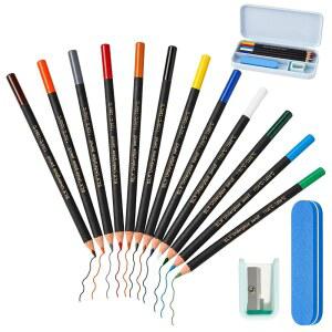gisgfim 12Pcs Underglaze Pencils Oil-based Pencil Set Under Glaze Ceramic Colored Include Pen Case Eraser and Sharpener Pottery Tools for Art Creation(Black)