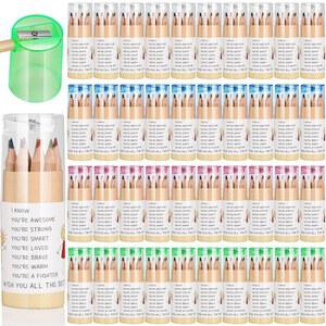 Dcocdeely 40 Pack End Of Year Students Gift Inspirational Colored Pencils with Sharpener in Tube Mini Drawing Motivational Portable Pencil for Children Classroom School Supplies (40)