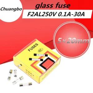 유리관퓨즈 휴즈 1 상자 100개 5x20MM 유리관 퓨즈 F2AL250V 01A 02A 03A 05A 063A 075A 08A 1A 2A 3A 315A