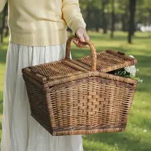 고품질 라탄 피크닉 바구니 대형 캠핑용 바스켓 야외 나들이 소품함 라탄바구니 피크닉바구니 WFNJQRZ