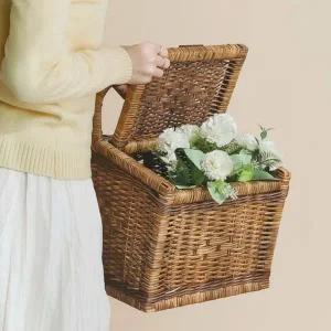 고품질 라탄 바구니 소형 캠핑 피크닉 가방 야외 나들이 도시락통...