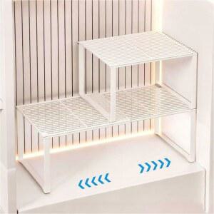 HGZBS Extendable Metal Wire Shelf Organizer - Adjustable 15-24.4in Length Stackable Storage Rack for Kitchen /Pantry /Bathroom /Shoe Cabinet /Tool Closet (2 흰색 화이트)