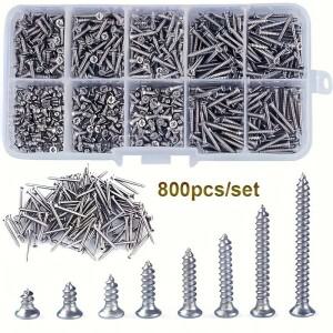 800PCS M2 셀프 태핑 나사 키트 필립스 호환 플랫 헤드 탄소강 목재 판금 모음 4-20mm