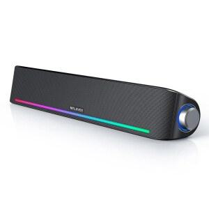 컴퓨터 스피커 하이파이 음질 사운드 바 블루투스 5.0 및 3.5MM 유선 PC 4가지 다이내믹 조명 모드 PC 데스크톱 노트북 휴대폰 모니터 XBOX용 USB 전원 스피커 MA2