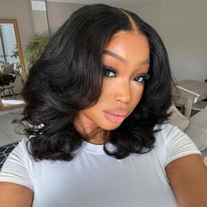 Tinashe Glueless Bob Wigs Human Hair Pre plucked Cut Natural Black Loose Body Wave short Wig 5x6 Lace Pre-Bleached Knots HD Front for Women -12inch