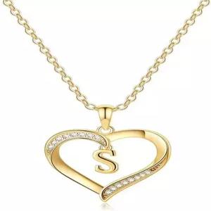 여성용 예스틸 하트 이니셜 목걸이 14K 골드 도금 큐빅 지르코니아 펜던트 용 다인티 참 편지 A to Z