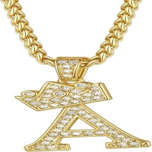 남성용 리치스틸 이니셜 목걸이 A-Z 18K 골드 도금 크라운 반짝이는 큐빅 지르코니아 모노그램 펜던트 여성