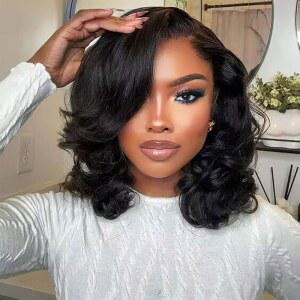 mscoco Bob Wig Human Hair 6 5 Natural Black Body Wave Lace Front Wigs Pre-bleached knots Glueless for Women