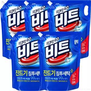 라이온코리아 비트 액체세제 일반용 파우치 리필 2L 5개