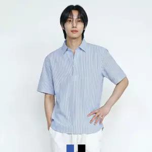 남자 스트라이프 헨리넥 반팔셔츠 여름 시어서커 오버핏 루즈핏 데일리 남성 남방 셔츠