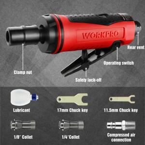 WORKPRO 에어 다이 그라인더, 1/4 인치 공압 스트레이트 연삭, 절단, 연마 요법에 대한 공기 구동