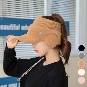 모던 니트 썬캡 귀도리모자 인조퍼모자 방한모 밍크 그레이 귀마개