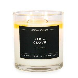 Calyan Wax Co. Fir & Clove 2 Wick 향초 - 37시간 연소 럭셔리 클린 소이 왁스 캔들 가정용 오래 지속되는 대형 유리병 8.8온스