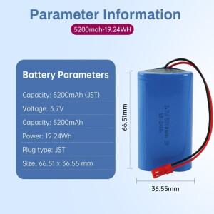 3.7V 5200mAh 리튬 이온 충전식 배터리 팩 JST 2핀 플러그 포함 RC 자동차, 트럭, 젤 블래스터, 스플래터볼